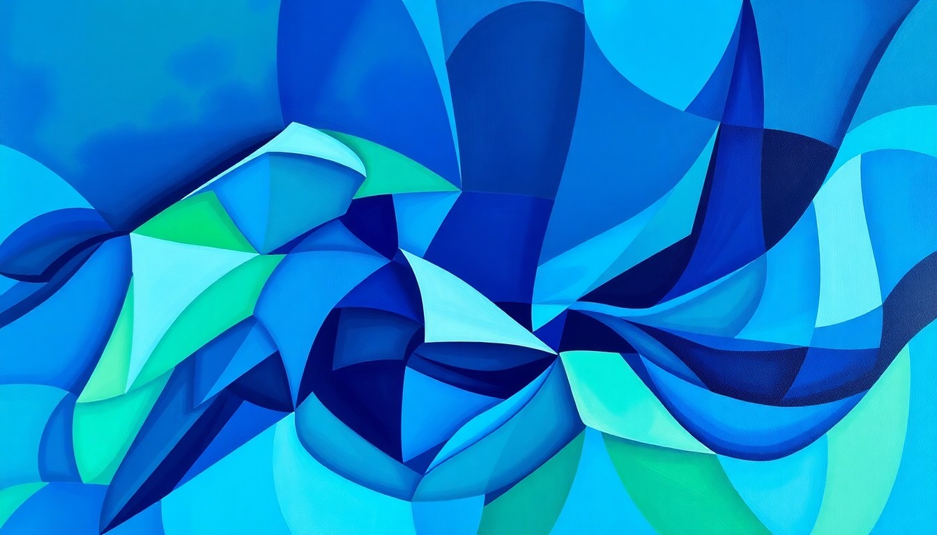A vibrant, abstract painting featuring overlapping, fractured geometric shapes in shades of blue and green, conceptually representing the dynamic and fast-paced nature of the cryptocurrency market and the proposed regulatory changes.