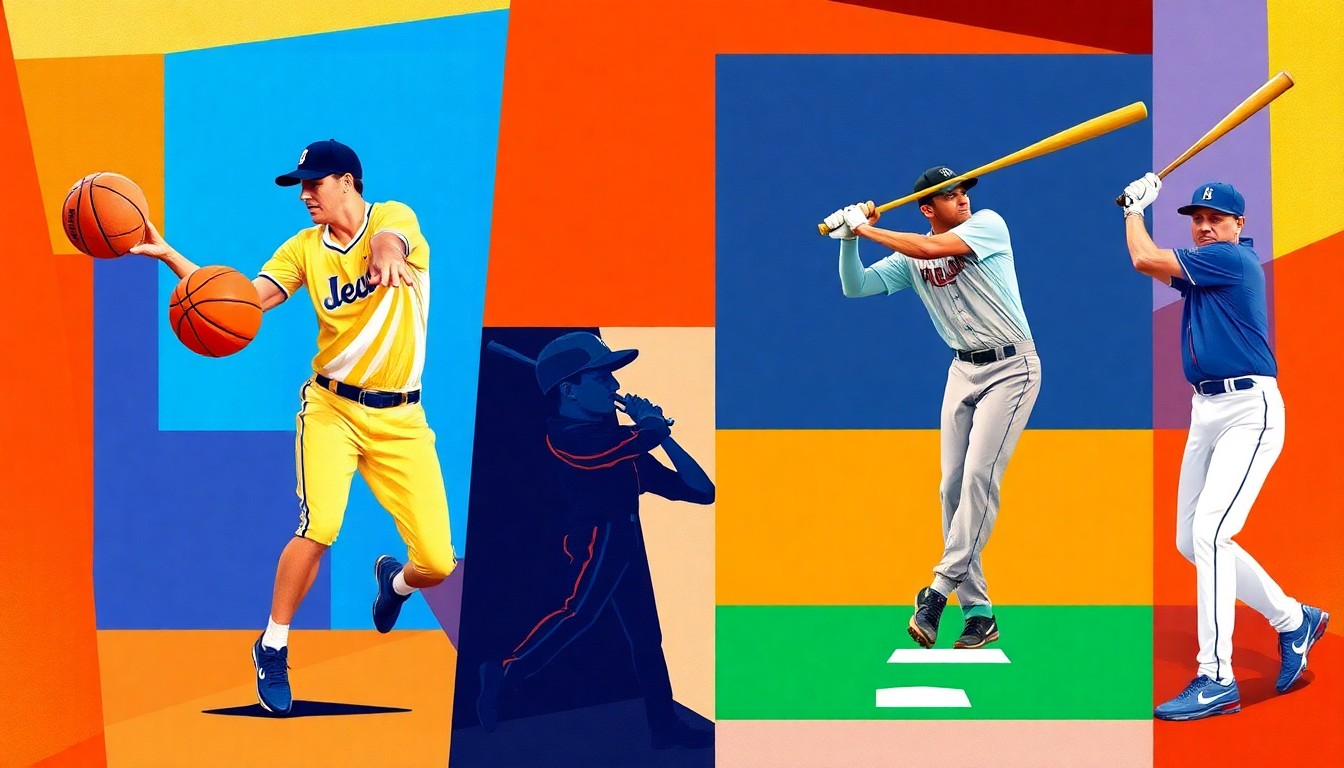 A fractured, multi-perspective painting in the cubist style, breaking down various sports games and matches into sharp, overlapping geometric planes in a vibrant color palette, capturing the energy and excitement of the final day of the regular season.