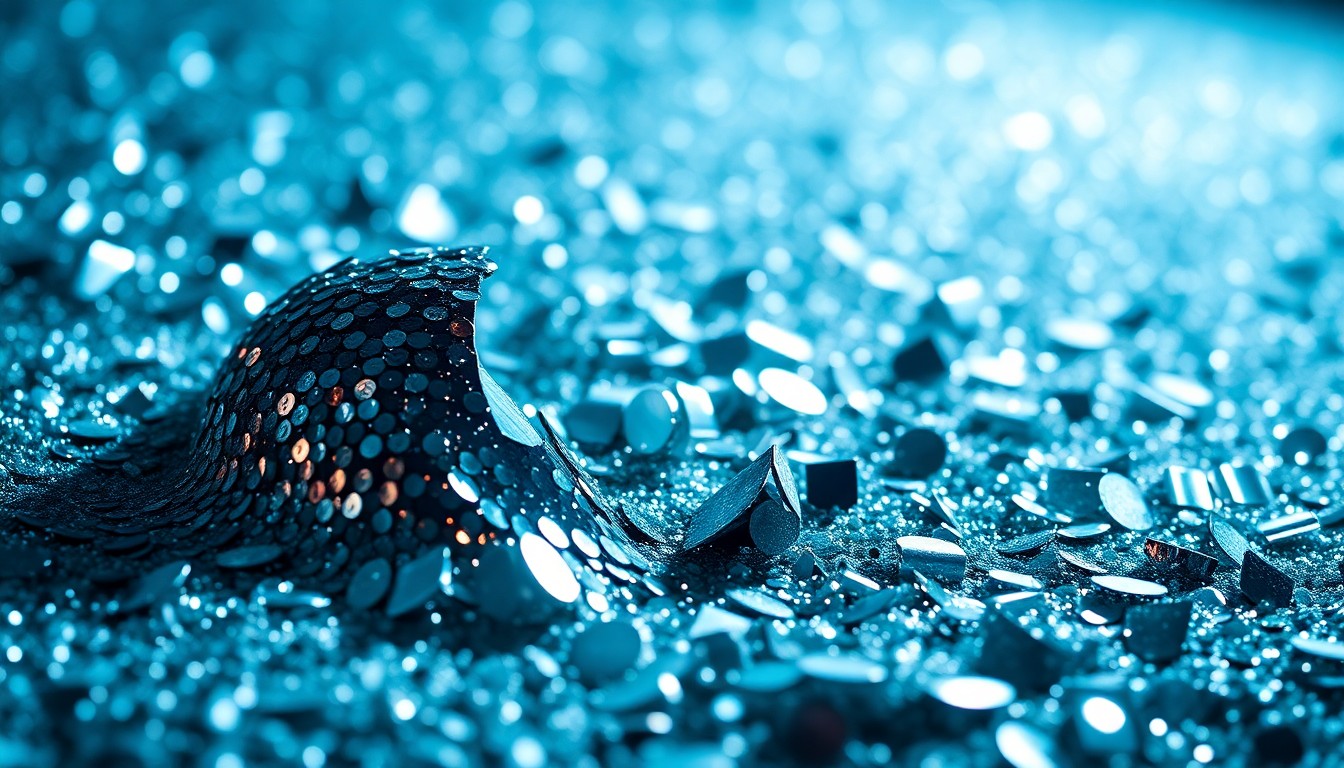 An abstract, high-contrast close-up photograph of luxurious textures like glittering sequins and shattered glass, conceptually representing the lavish and glamorous world of celebrity homes.