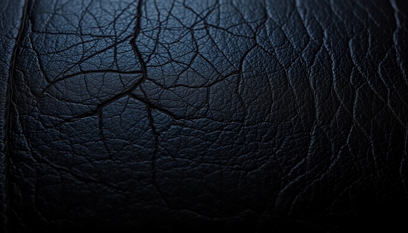 An extreme close-up photograph of a heavily textured, aged leather surface, capturing the rugged, lived-in quality of a veteran performer whose career spanned decades.