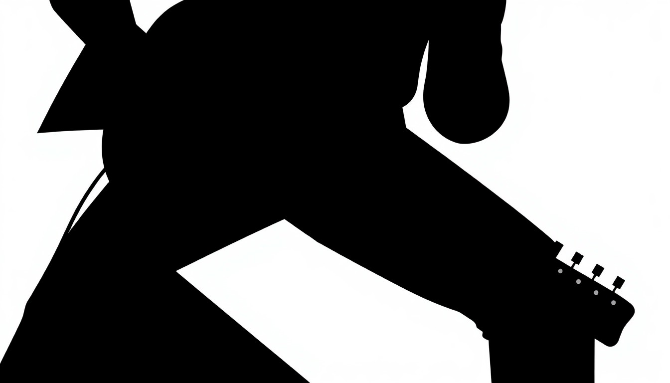 A bold, abstract illustration featuring a striking silhouette of a guitar and a musician's hand, conveying the idea of adapting and persevering through physical challenges.