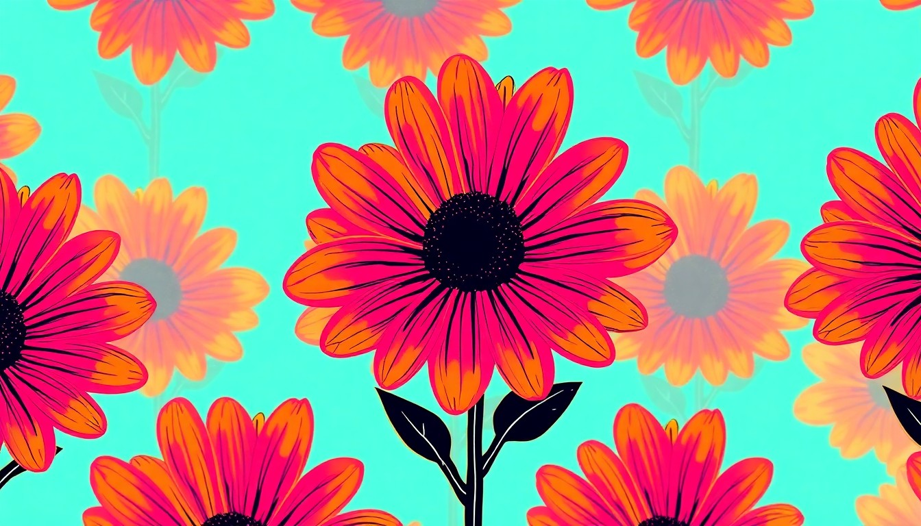 A vibrant, high-contrast silkscreen print of a single black-eyed Susan flower repeated in a grid pattern, capturing the importance of native plants for local ecosystems.