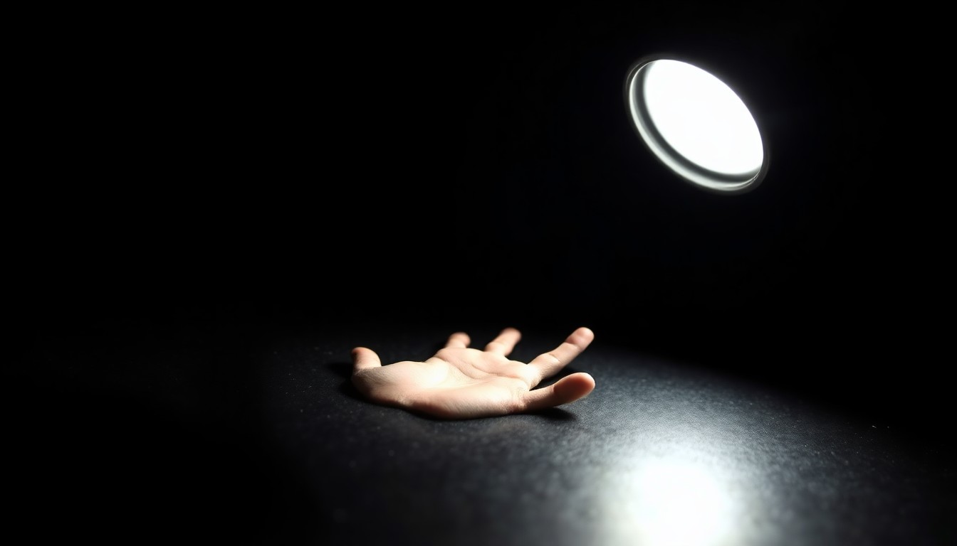 An extreme close-up of a small handprint on a dark surface, dramatically lit by a harsh camera flash to create a stark, gritty investigative aesthetic, conceptually representing the trauma of an attempted child kidnapping.