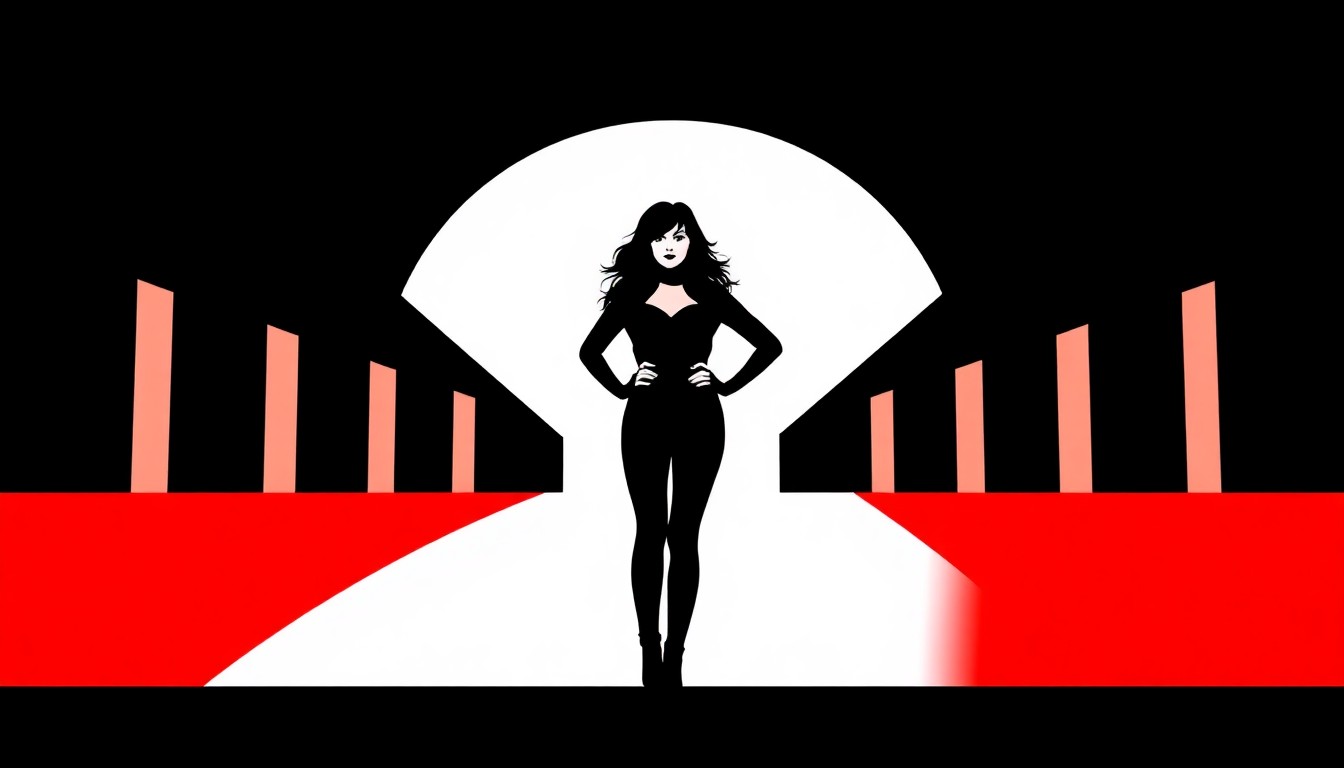 An abstract, minimalist illustration featuring bold, jagged geometric shapes in striking red and white, conceptually representing Ashlee Simpson's pop star comeback and the resurgence of noughties nostalgia in entertainment.