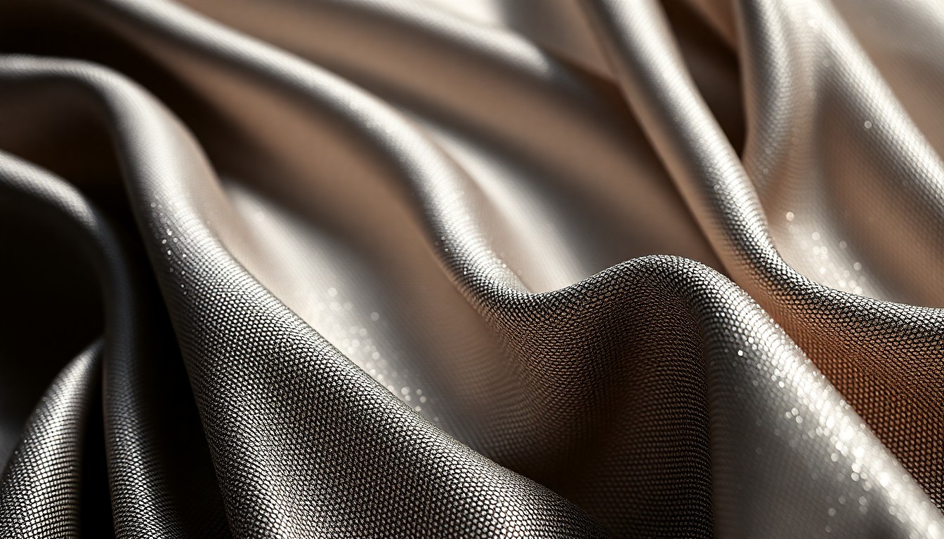 An extreme close-up of a shimmering, textured fabric in vibrant gold and silver hues, conveying the glamour and high-fashion aesthetic of the Beckham family's Miami outing.