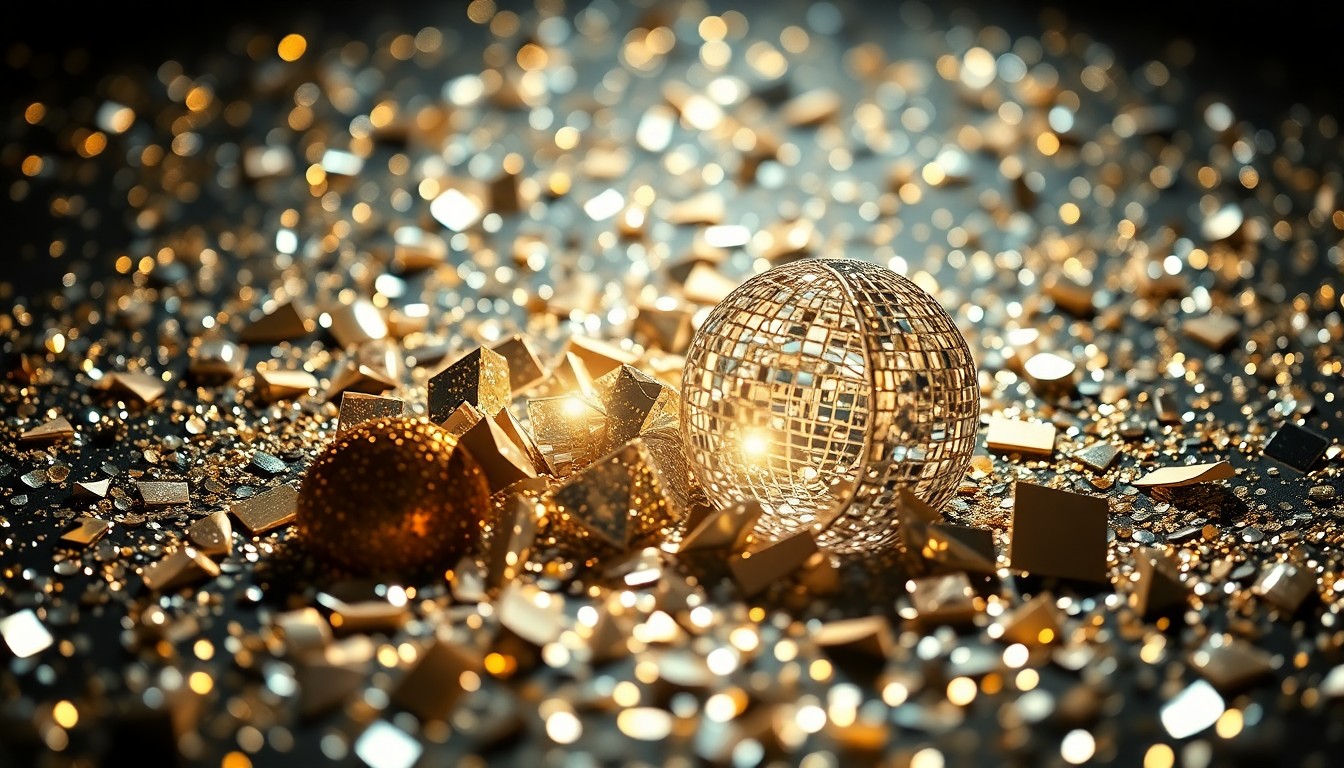 An abstract close-up image of shimmering, high-contrast textures like glittering sequins and shattered glass, evoking the glamour and energy of the Sinners cast's Oscars performance.