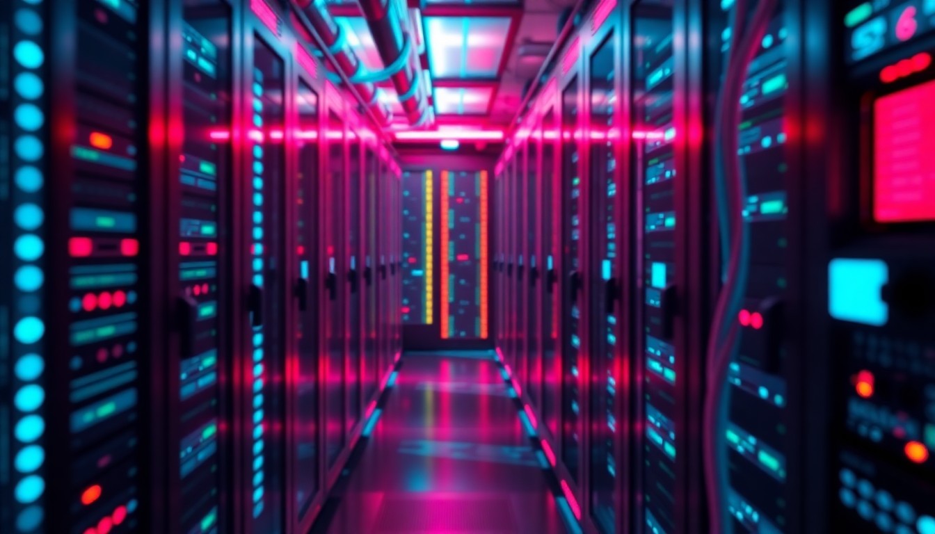 A highly detailed, glowing 3D illustration of a futuristic data center, with illuminated cables, circuit boards, and other digital infrastructure elements in a palette of neon cyan and magenta, conceptually representing the integration of news content into advanced AI systems.