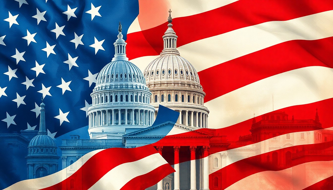 A dynamic, fragmented painting depicting the U.S. Capitol and St. Peter's Basilica in overlapping geometric patterns, conveying the political clash between the American president and the Catholic pontiff.