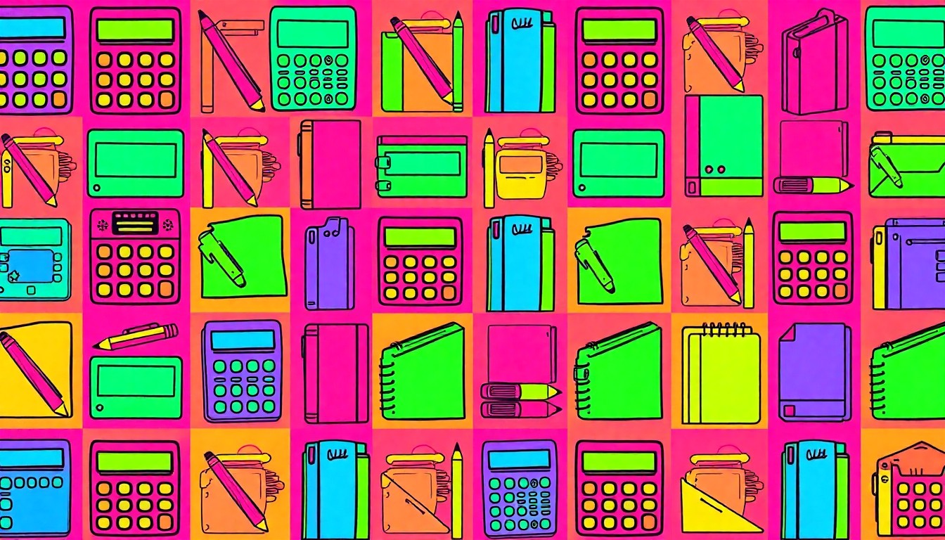 A brightly colored, high-contrast silkscreen print of a single, iconic school supply item repeated in a tight grid pattern, conceptually representing the challenges facing public education institutions.
