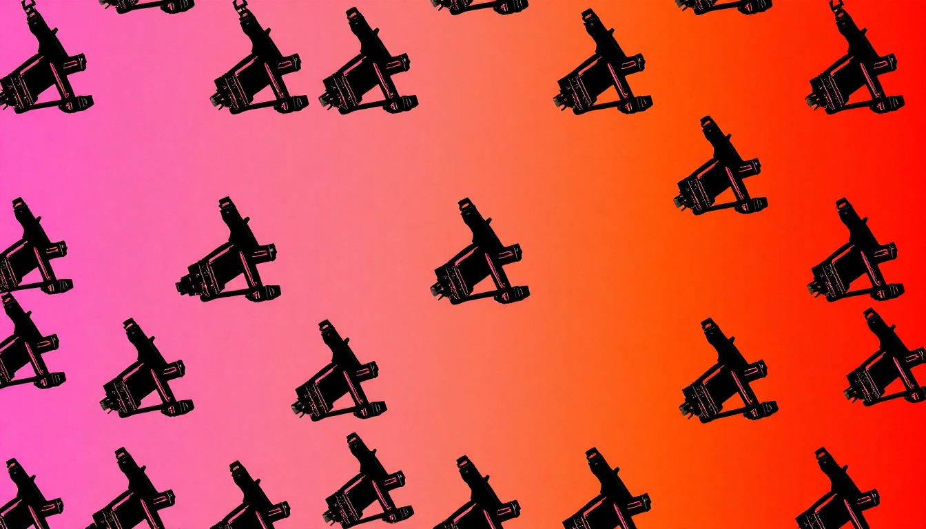 A vibrant, high-contrast silkscreen print of a tattoo machine repeated in a grid, capturing the bold, artistic energy of the Tattoo Fest event.