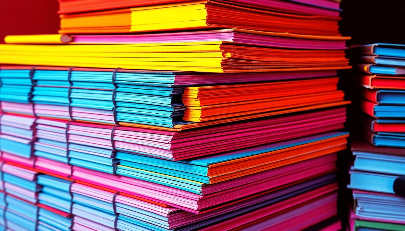 A bold, colorful silkscreen print featuring a repeating grid of sketchbooks and art supplies, conceptually representing the diverse creative tools and materials used in the RCA's summer courses.