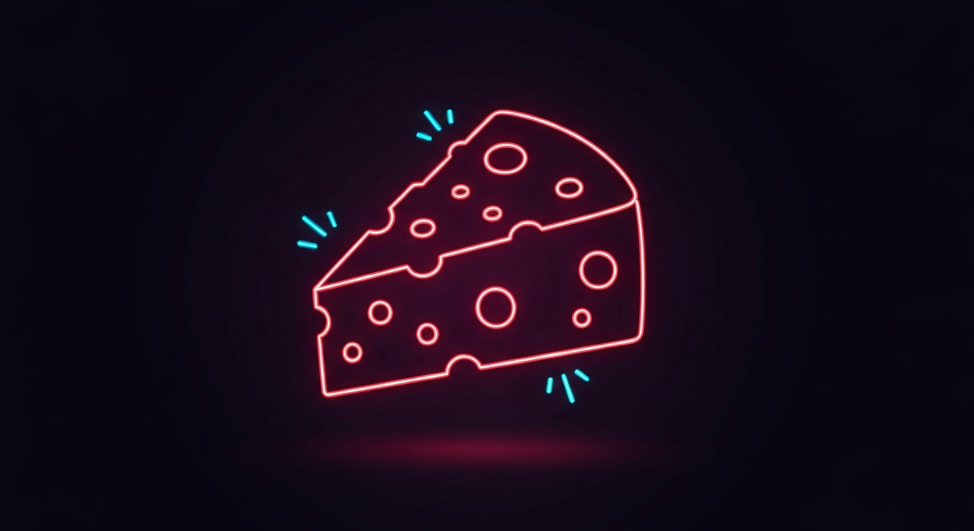 A glowing, vibrant neon outline of a wedge of cheese against a dark background, conceptually representing the potential brain-boosting benefits of high-fat dairy.