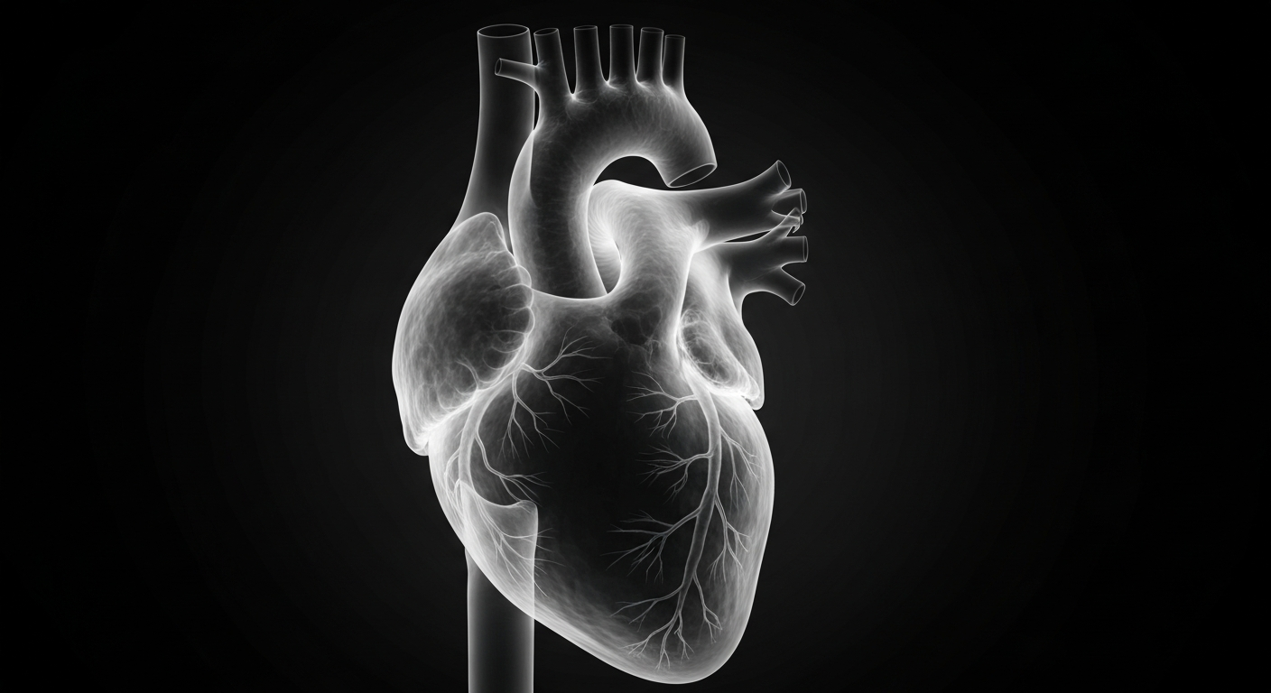 A translucent, ghostly X-ray image of a human heart, glowing with electrical activity, conceptually representing the life-saving power of bystander CPR and AED use during sudden cardiac events.
