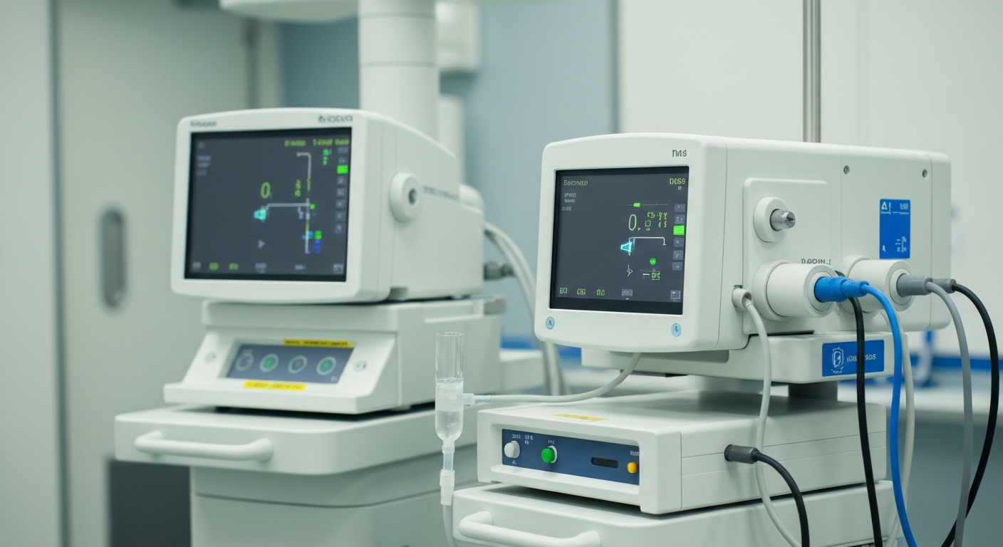 An extreme close-up photograph of various medical instruments and laboratory equipment, representing the complex machinery and high-stakes environment of the biotech industry.