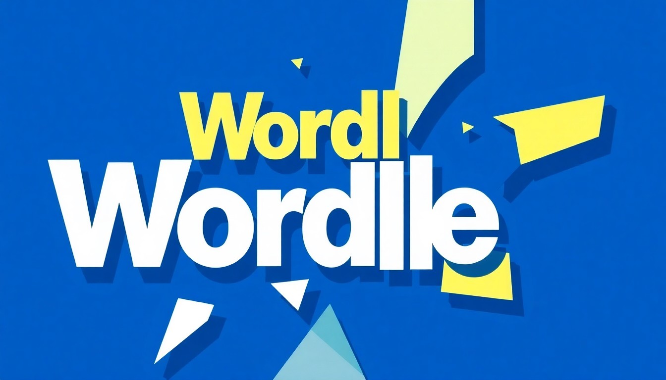 An abstract, geometric composition in shades of blue, white, and yellow, representing the global reach and community-building aspects of the Wordle phenomenon.