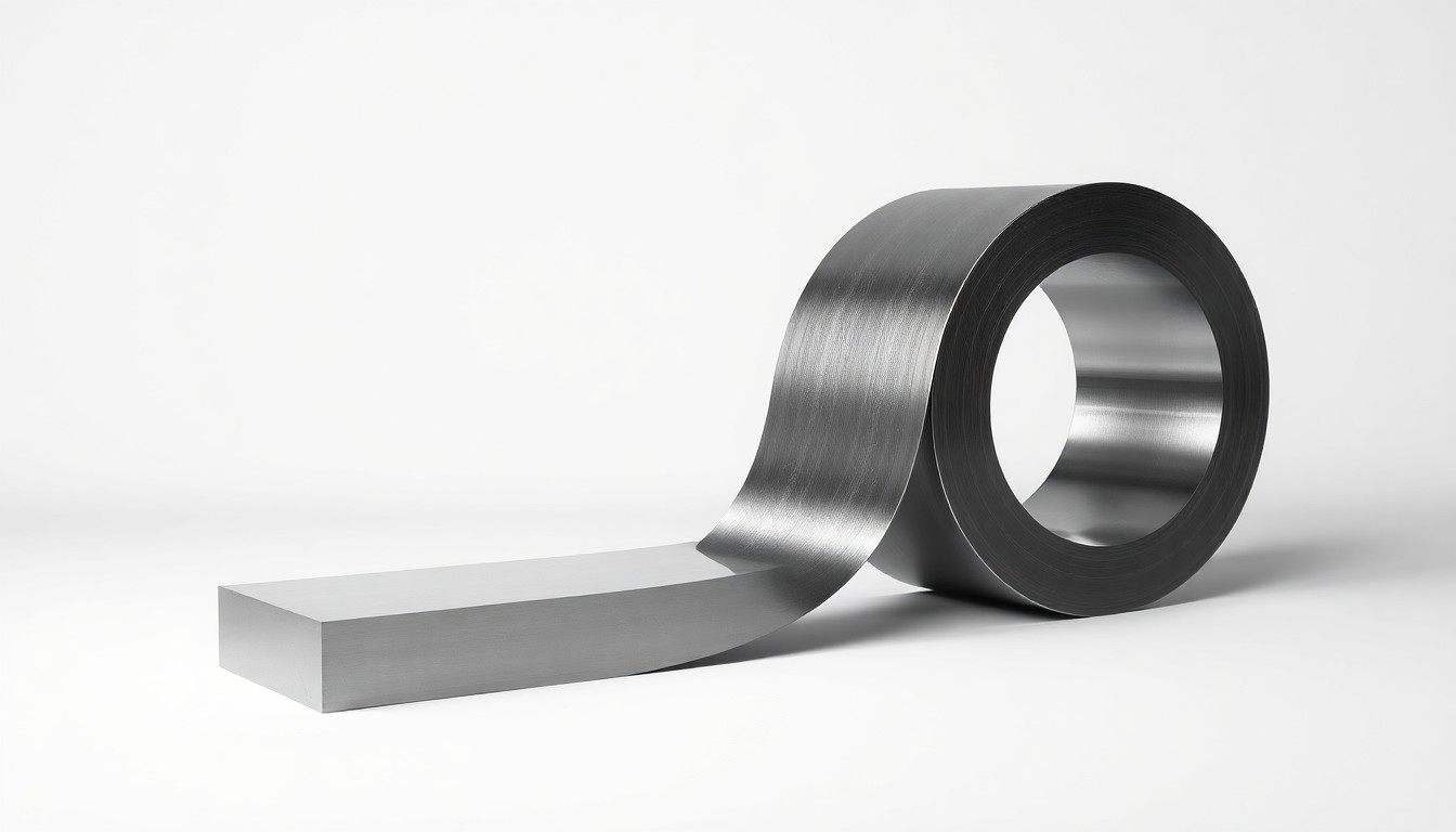 A polished steel ingot or coil resting on a clean, monochromatic background, using dramatic studio lighting to represent the abstract concept of steel production and corporate strategy.