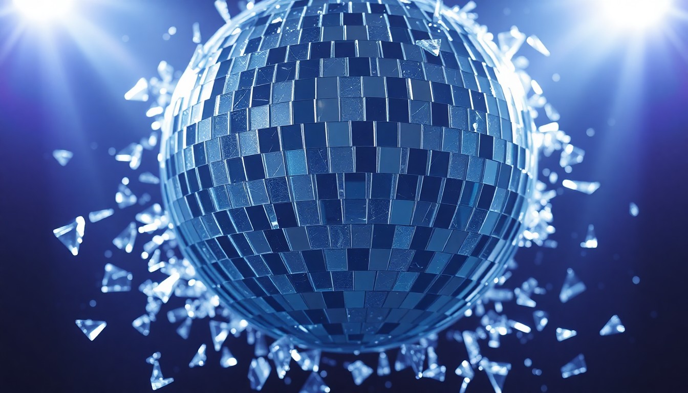 An abstract close-up image of shattered, glittering glass fragments in dramatic studio lighting, conveying the glamour and complexity of celebrity culture.