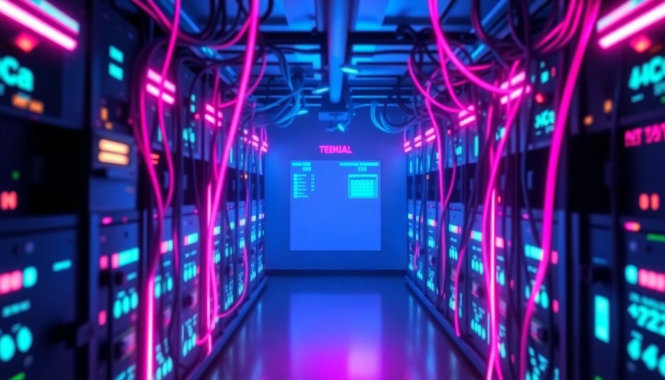 A highly detailed, glowing 3D illustration of a school's network infrastructure, with pulsing neon cyan and magenta lights representing the cybersecurity breach. The image conveys a sense of digital vulnerability and the disruption caused by the ransomware attack.