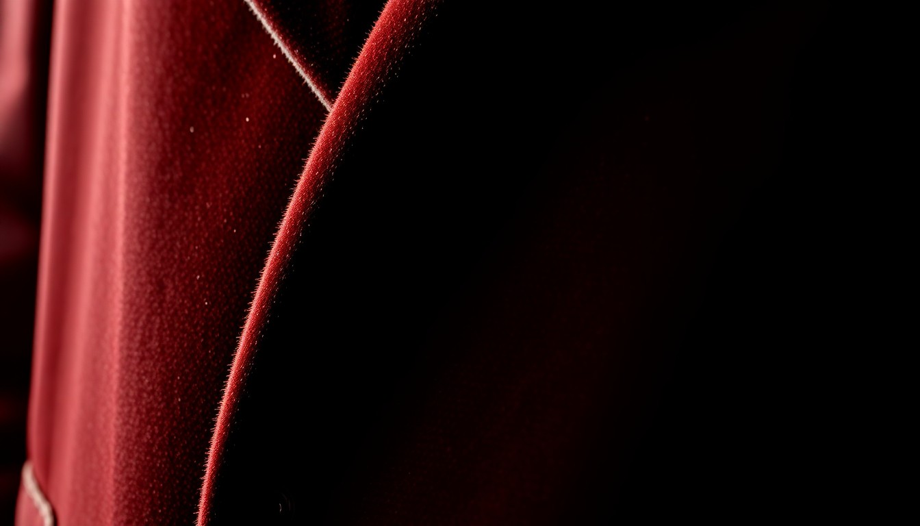 An extreme close-up of the rich, textured fabrics of a vintage Brooks Brothers coat, capturing the luxurious details and conceptually representing the lasting influence of F. Scott Fitzgerald's iconic fashion choices.