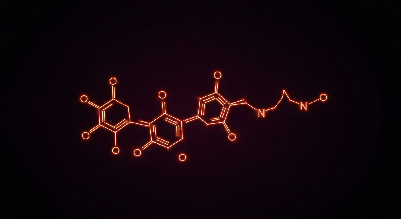 A minimalist, neon-outlined molecular structure representing a peptide chain, glowing against a dark background to symbolize the hidden risks of unregulated supplements.