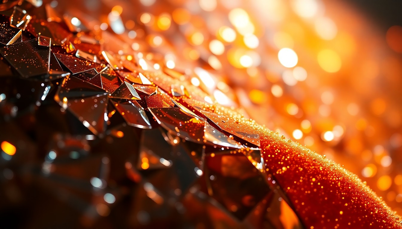 An extreme close-up of shimmering, textured fabrics and reflective surfaces in dramatic, high-contrast lighting, conceptually representing the energy and glamour of a rock concert.