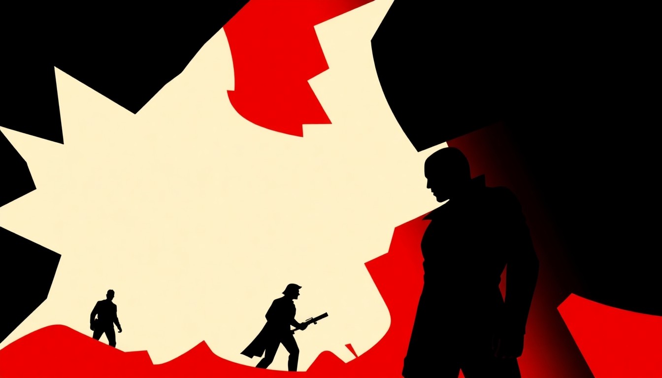 An abstract, minimalist composition featuring bold, jagged geometric shapes in high-contrast red and black, conceptually representing the mature, crime-focused superhero narrative of the 'Powers' comic book series.