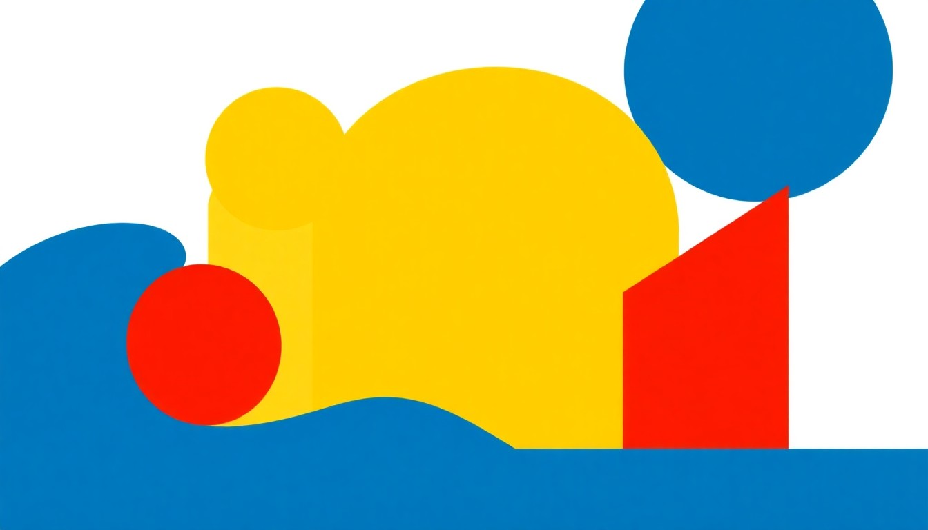 A vibrant, abstract illustration composed of overlapping geometric shapes in shades of blue, green, and red, conceptually representing the economic policies and regulatory changes impacting Maine residents.