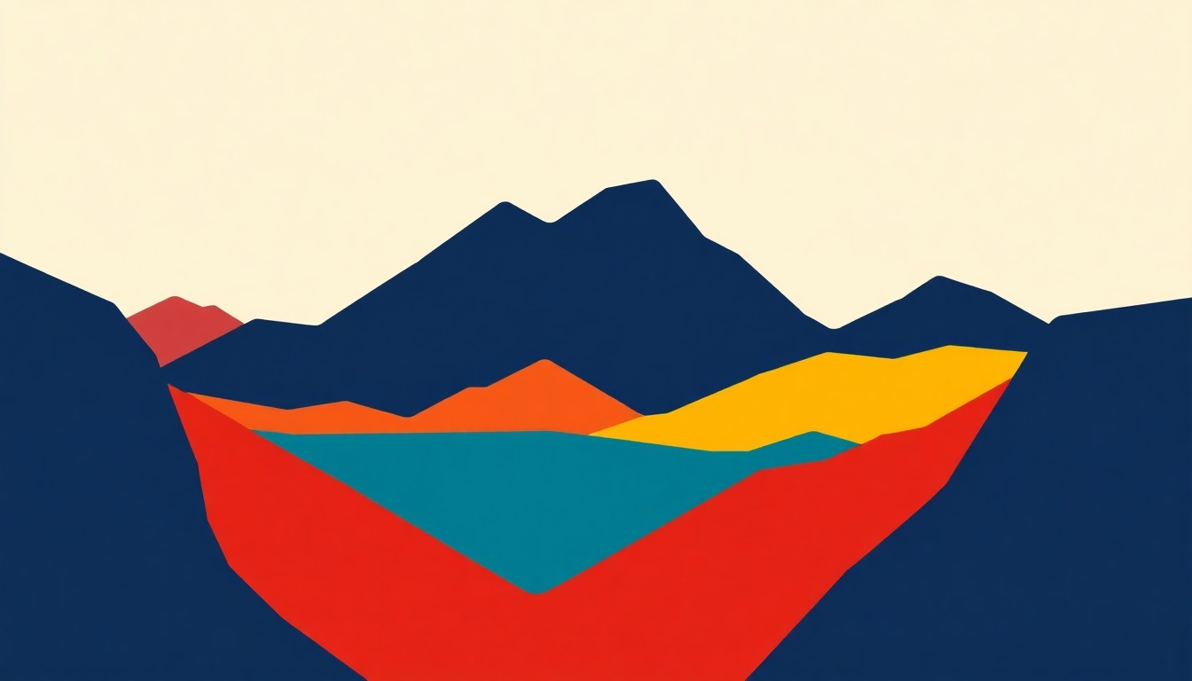 A geometric abstract illustration featuring overlapping triangles and circles in shades of blue, green, and red, conceptually representing the rising prices and complex dynamics of the rare earth metals market.