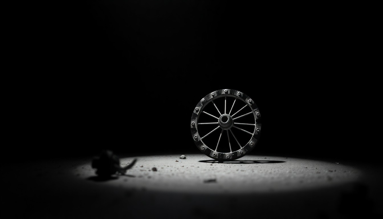 An extreme close-up photograph of a bicycle pedal against a pitch-black background, lit by a harsh camera flash to create a stark, gritty visual representation of the aftermath of an attempted child abduction.