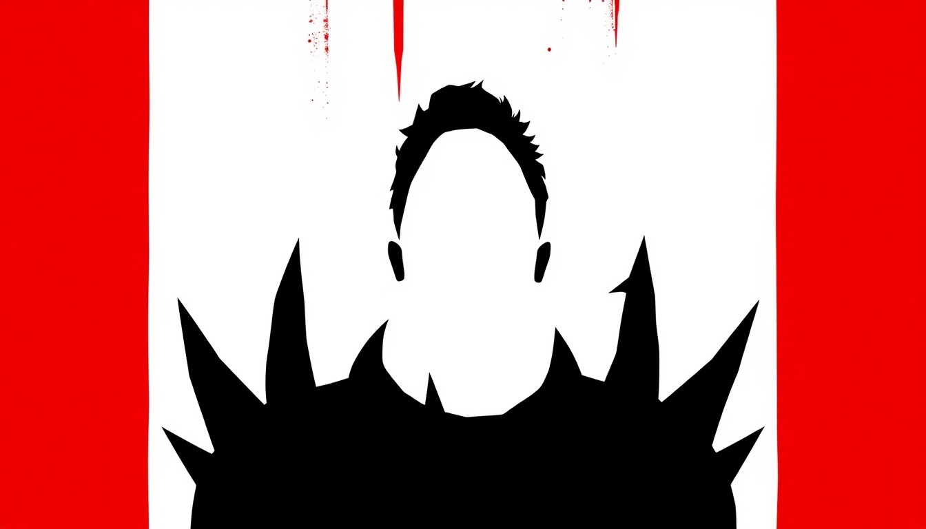 An abstract composition of sharp, angular black shapes against a high-contrast red and white background, conveying the emotional turmoil and personal challenges faced by a public figure.