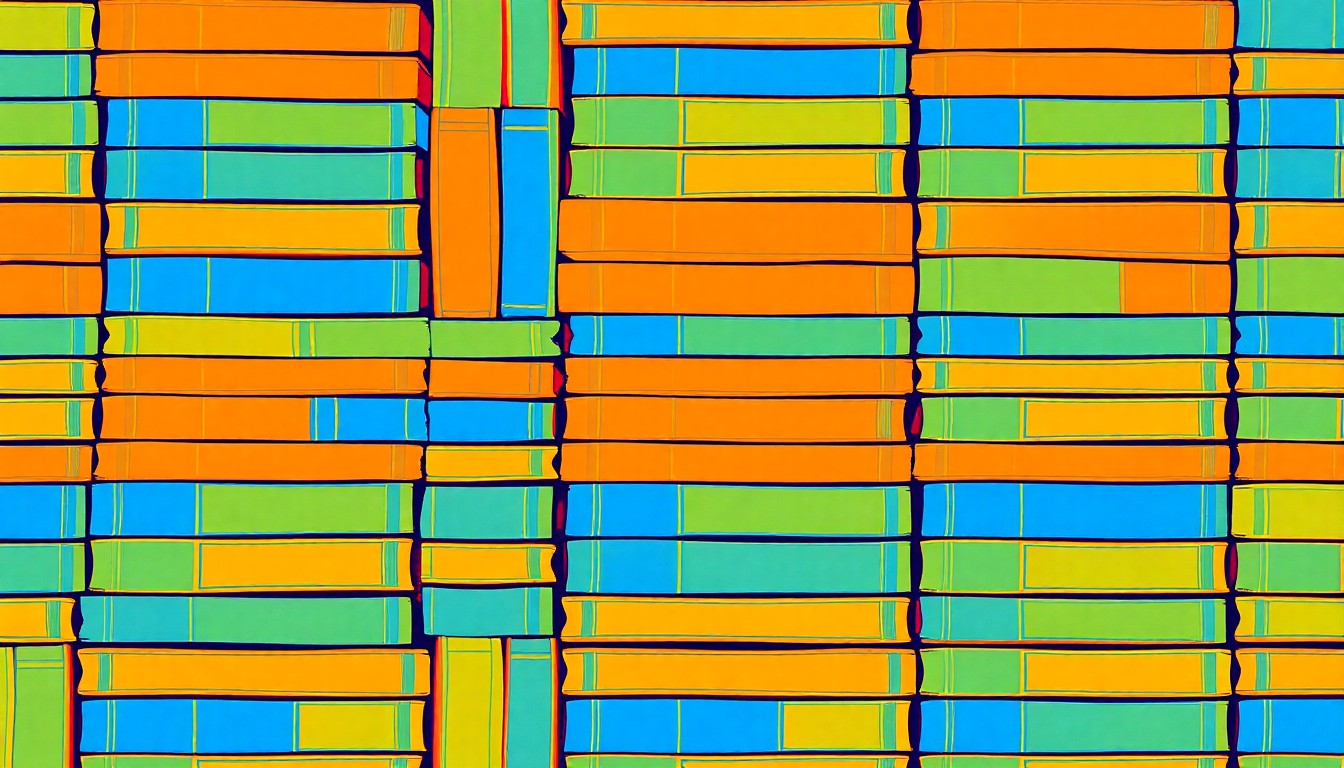 A vibrant, silkscreen-style illustration featuring a repeating grid of colorful academic books, conceptually representing the university's research success and national ranking.