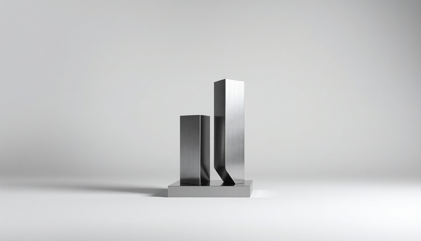 A polished, geometric metal sculpture in a minimalist, high-contrast studio setting, symbolizing the abstract concept of long-term growth potential in the Australian stock market.