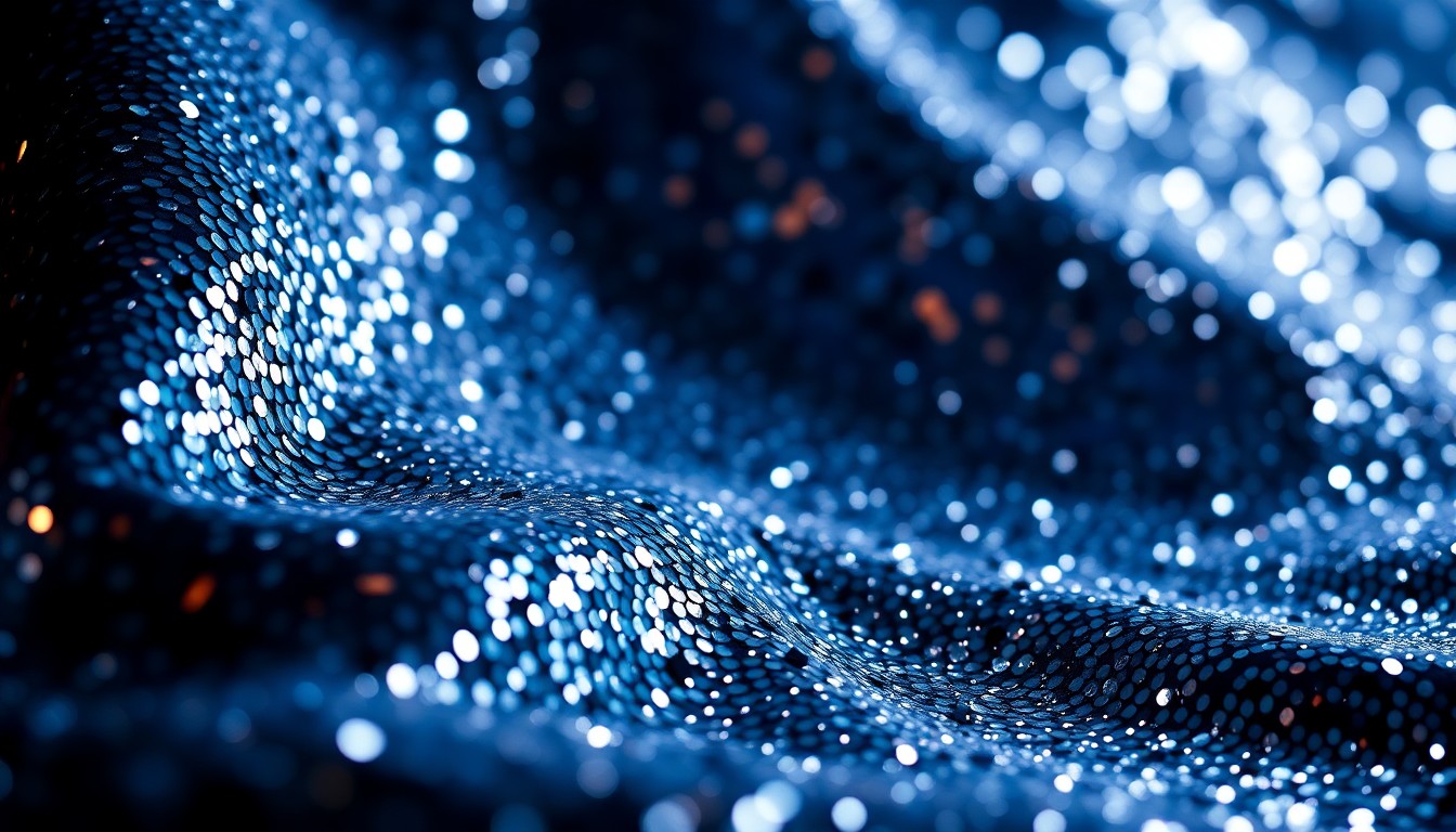 An extreme close-up of shimmering, high-contrast sequins and velvet textures, conceptually representing the glamour and excess of celebrity culture.