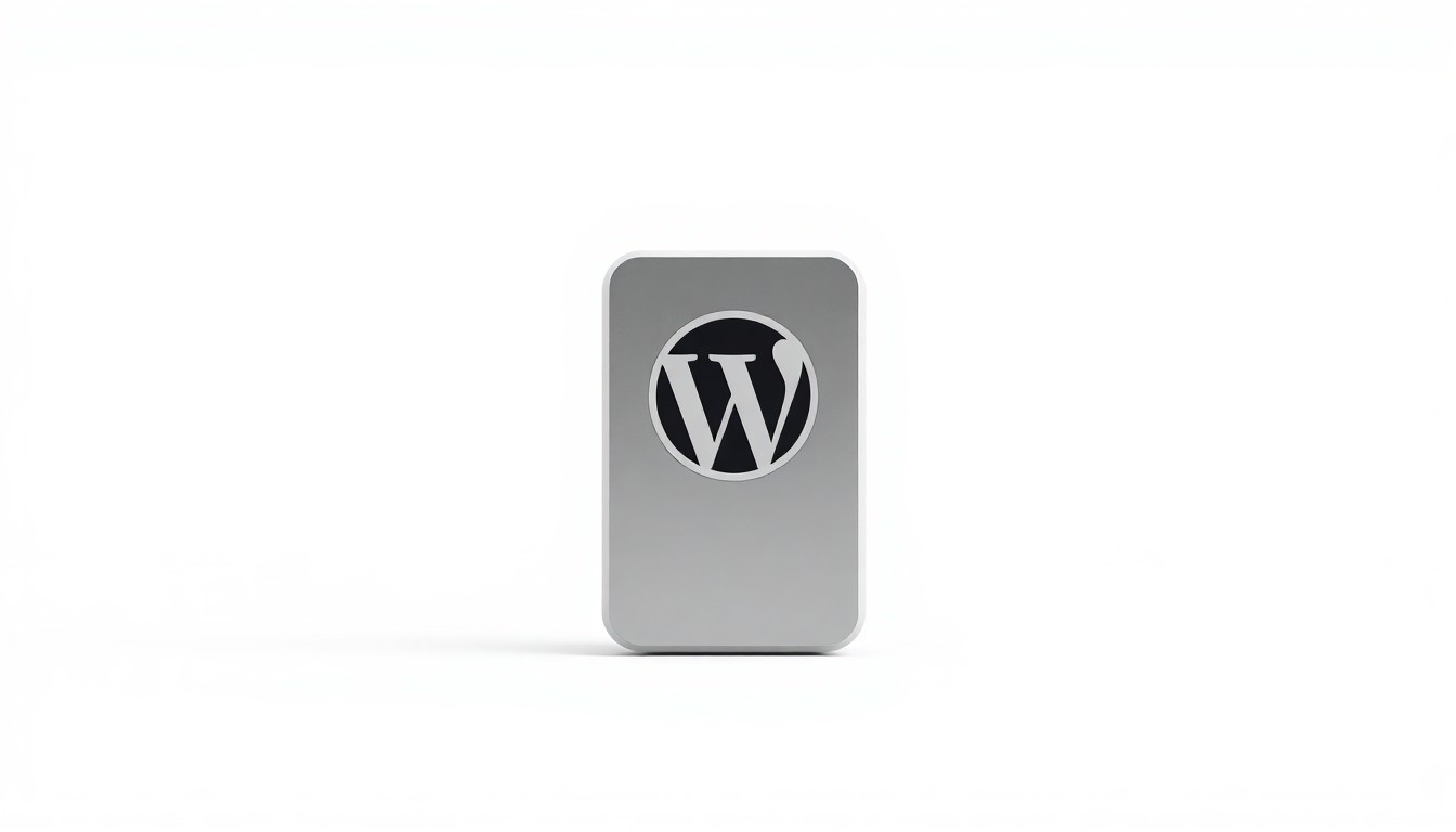 An extreme close-up of a minimalist, matte black and silver WordPress security device with clean geometric lines and subtle metallic accents, conceptually representing the technological solutions behind website access control.