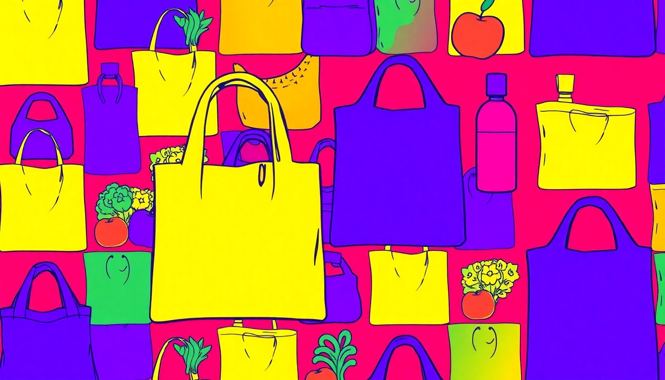 A highly stylized, abstract grid of brightly colored, silkscreened images of organic produce and natural health products, conceptually representing the diverse offerings and community-focused mission of a long-running natural foods cooperative.