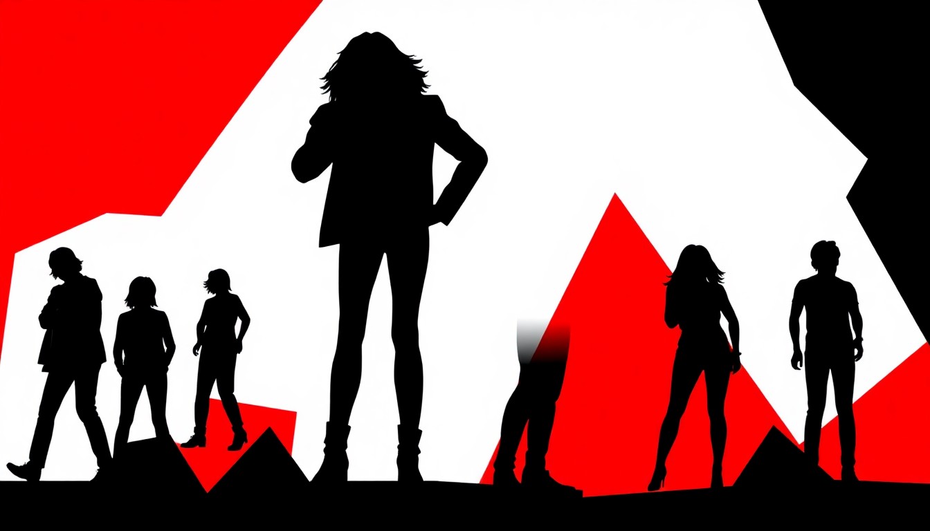 An abstract, minimalist illustration featuring sharp, geometric shapes in bold red and white, conceptually representing the intense scrutiny and potential pitfalls that young pop artists navigated during the late 90s.