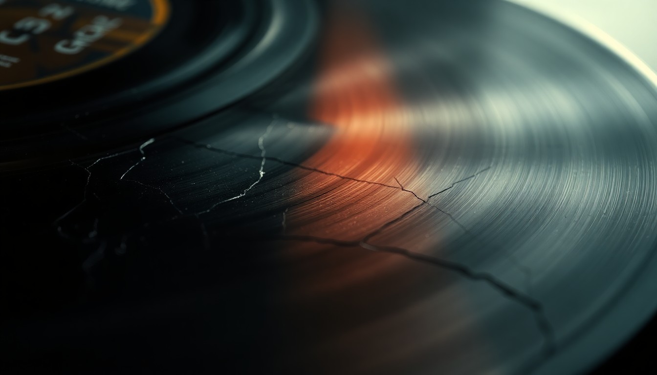 An abstract close-up photograph featuring a weathered, textured surface in shades of grey and black, conveying a sense of melancholy and introspection through the use of dramatic lighting and minimal, high-contrast composition.