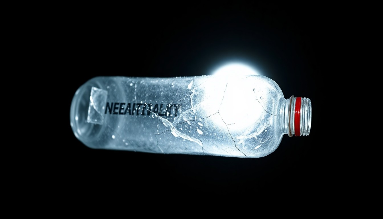 An extreme close-up photograph of a cracked and damaged metal water bottle, capturing the stark, gritty details of the object used in the tragic incident that took a young life.