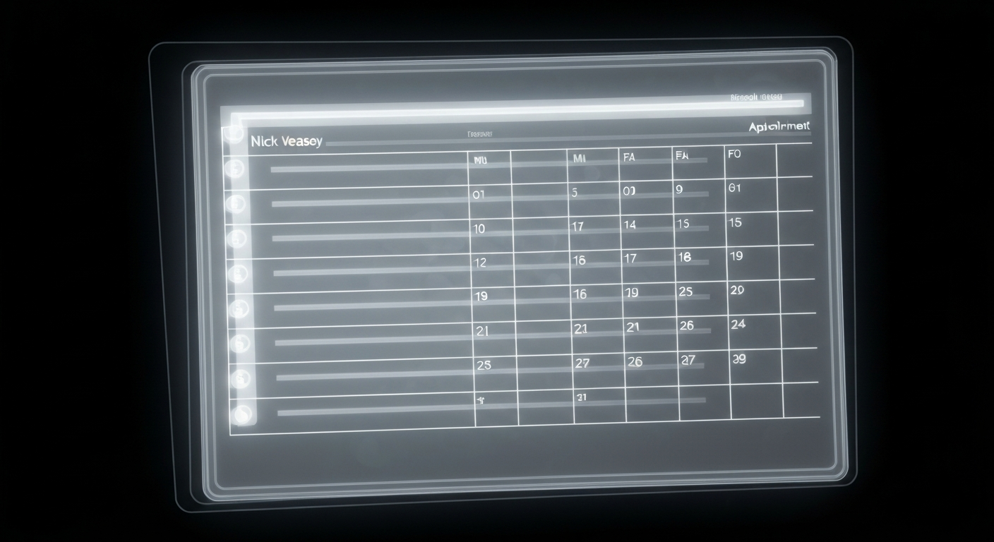 A translucent X-ray photograph revealing the intricate inner workings of a medical scheduling system, with glowing lines and ghostly forms representing the delicate balance between provider availability and patient needs.