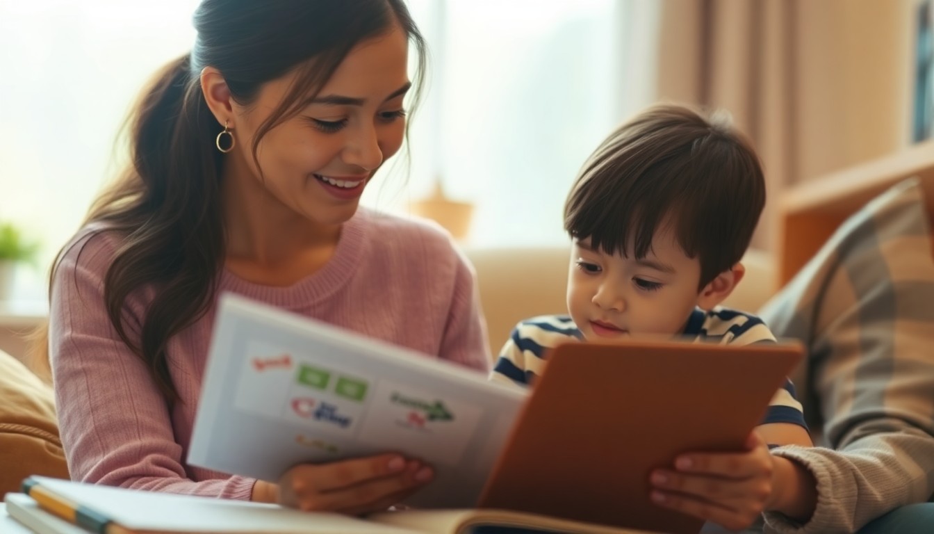 A blurred, intimate photograph of a parent and child reviewing educational materials together, conveying the personal nature of a parent's role in their child's learning.