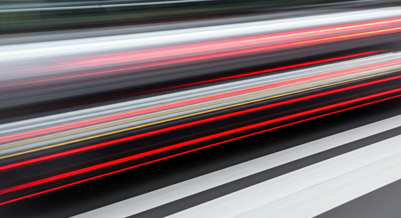An abstract, blurred image of a vehicle in motion, with streaks of color representing the speed and chaos of the crosswalk incident.