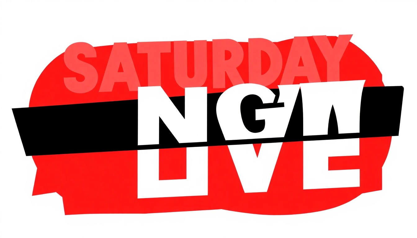 An abstract, minimalist illustration featuring bold, jagged geometric shapes in striking red and white, conceptually representing the iconic Saturday Night Live logo and the uncertainty surrounding the show's future.