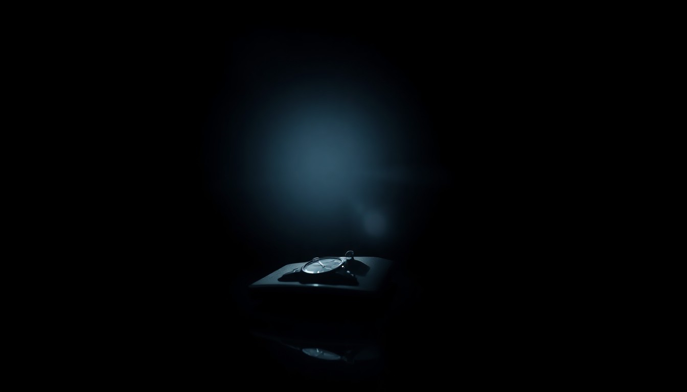 An extreme close-up photograph of a personal item or clue related to the missing person case, dramatically lit by a harsh flash against a dark background, conveying the serious and investigative nature of the search.