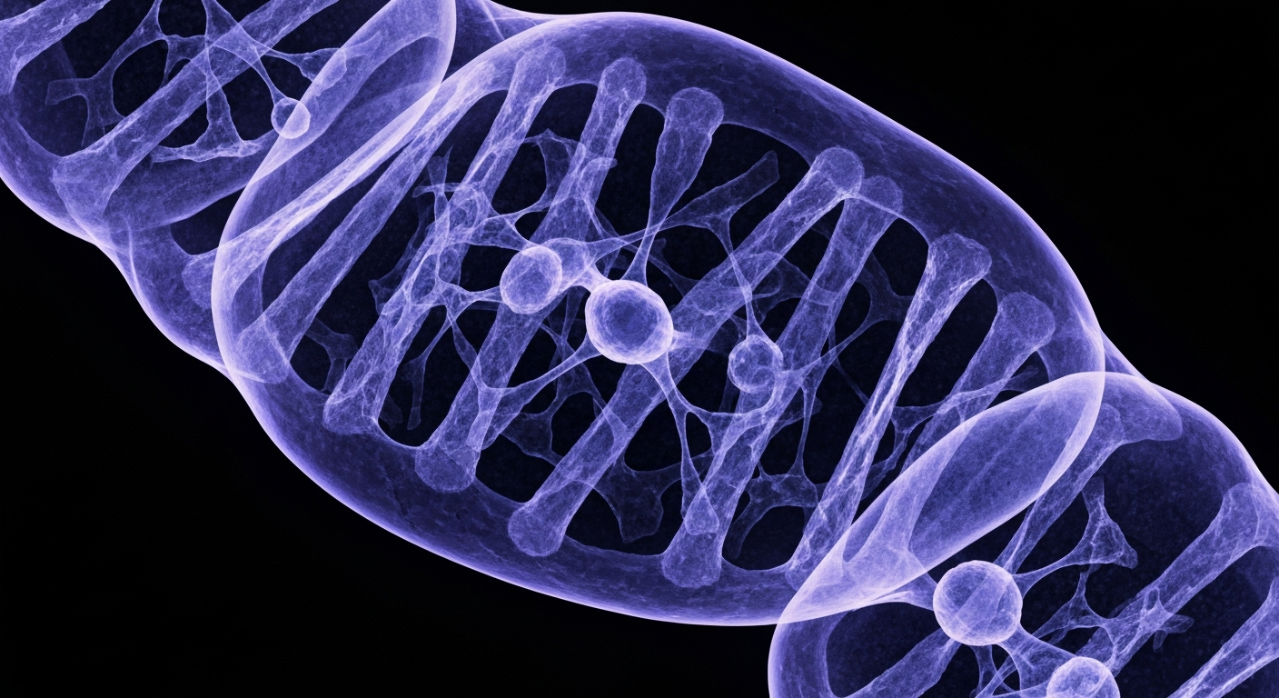 A ghostly, translucent X-ray image revealing the complex internal structures of a human cell or DNA strand, conveying the advanced technology behind precision cancer diagnostics.