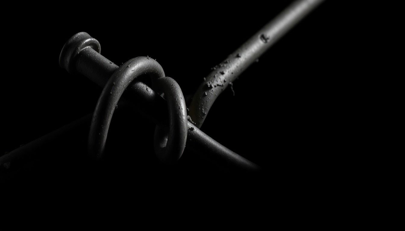 An extreme close-up photograph of a twisted, mangled piece of steel rebar against a dark background, conveying the gritty aftermath of the deadly parking garage collapse.
