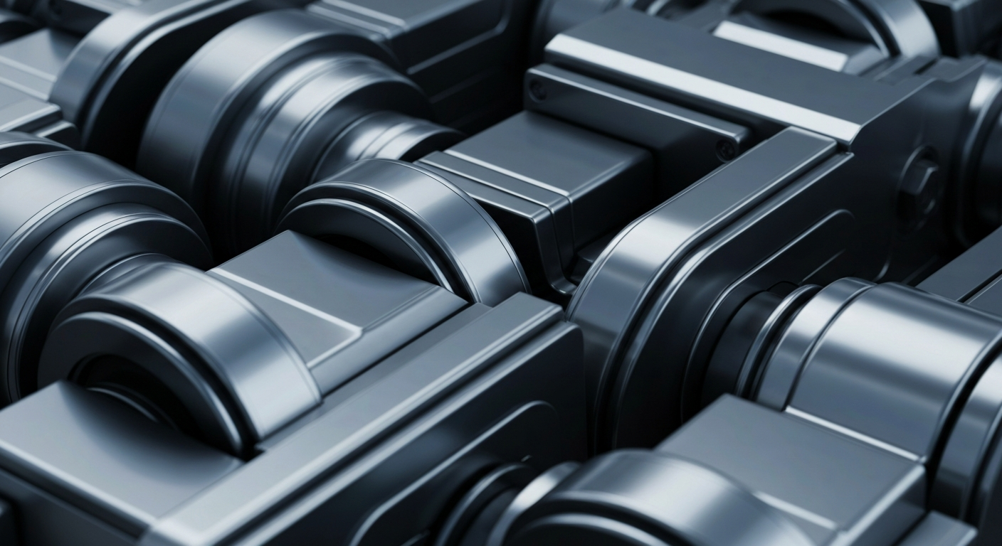 A highly detailed, cinematic close-up image of the complex mechanical components and polished metal surfaces that make up the secure infrastructure of a regional bank, conveying a sense of institutional power and financial stability without using any text or obvious branding.