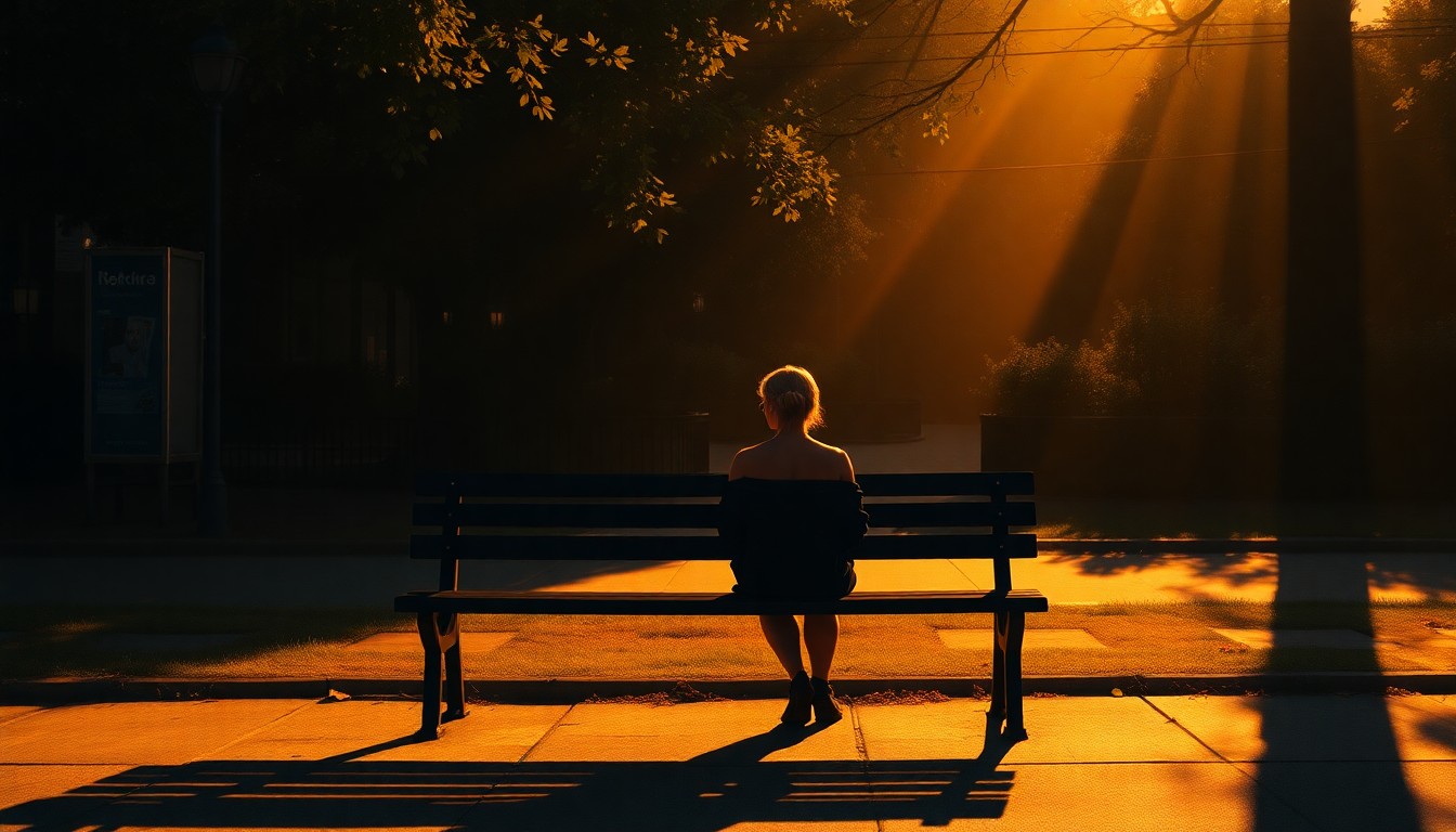 A pensive, solitary figure sitting on a park bench, their face obscured in shadow, conceptually representing the vulnerable position of transgender individuals seeking refuge in their local communities.