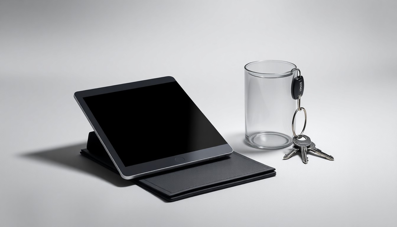 A high-end, photorealistic studio still-life photograph featuring a set of premium, polished metal and glass objects arranged elegantly on a clean, monochromatic seamless background. The objects symbolize the core components of Nesto's AI-powered workforce management platform for the restaurant industry.