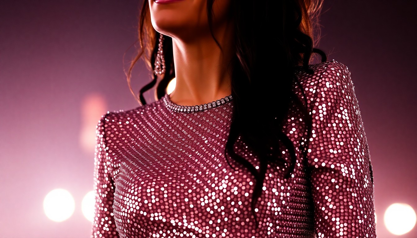 An extreme close-up photograph of a shimmering, sequined fabric in bright, high-contrast lighting, conceptually representing the glamour and impact of Karol G's Coachella performance.