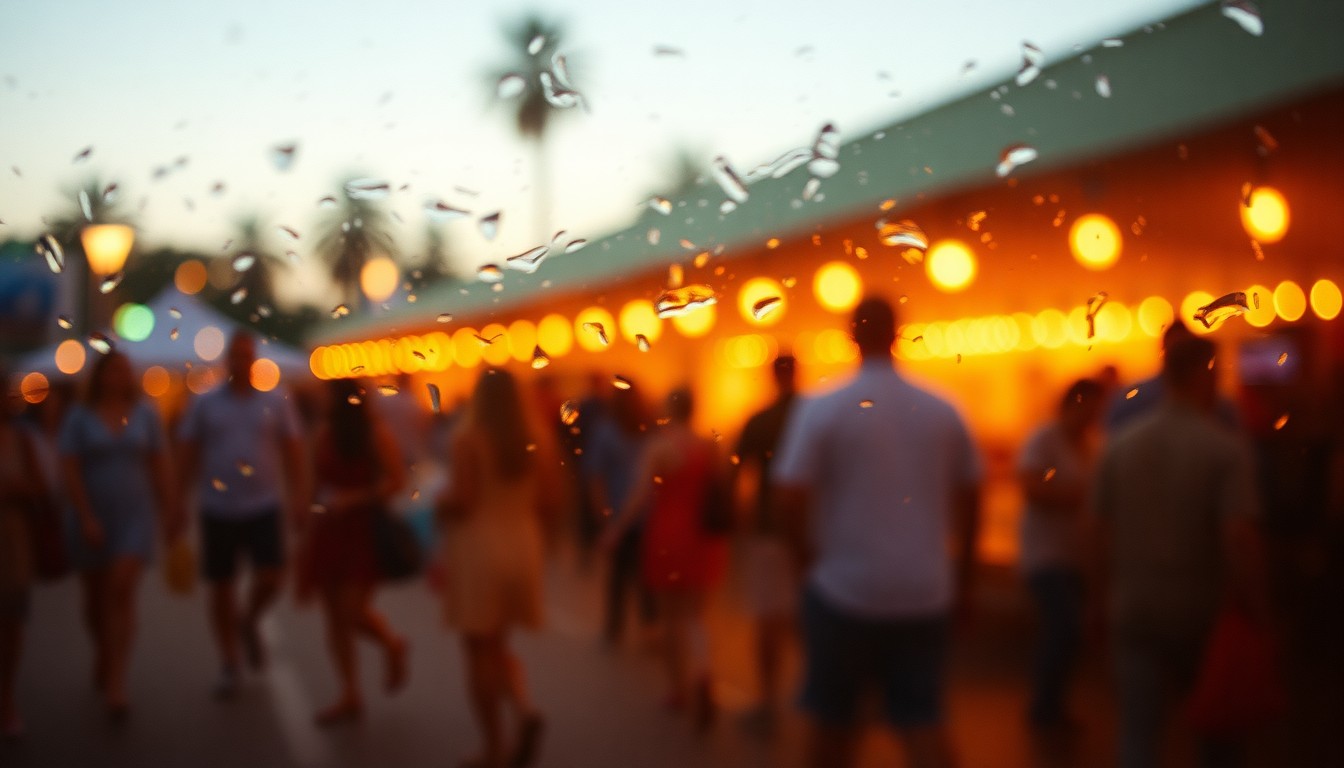 An abstract, out-of-focus photograph featuring blurred shapes and silhouettes of people, plants, and other lifestyle elements in soft, warm colors, conceptually representing the celebratory and community-focused atmosphere of the Gilroy events.